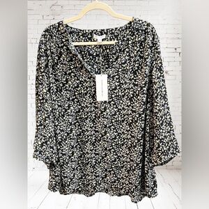 Carolina Belle Floral Blouse. Black, Soft Butter Yellow, & White • 1X • NWT